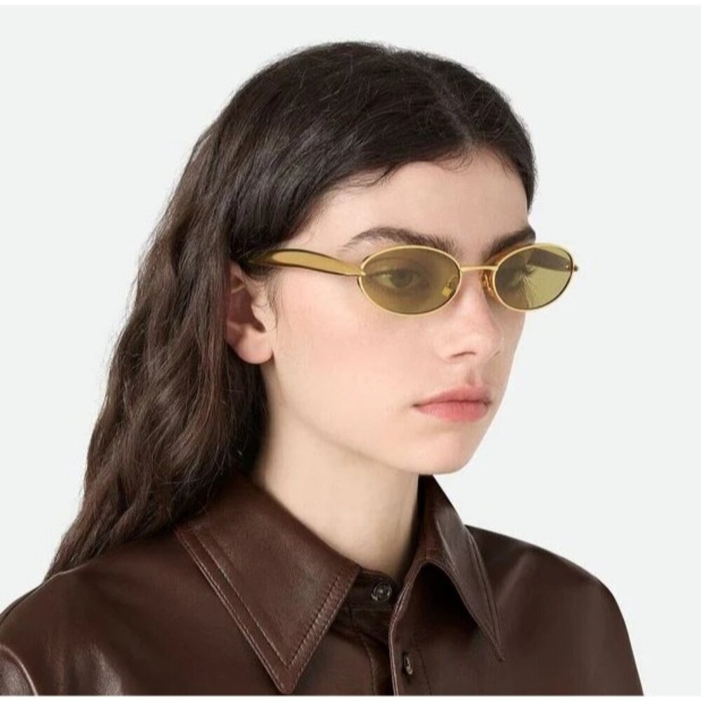 NEW BOTTEGA VENETA SUNGLASSES GOLD WOMEN OVAL EYEWEAR BOTTEGA VENETA BV1386S 006